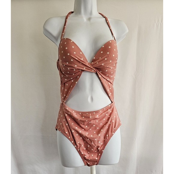 Shade & Shore Swimsuit Womens Pink Polka Dot One Piece Bathing Suit Size 36C - Picture 1 of 8